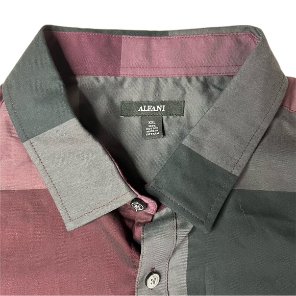 NWT Alfani Long Sleeve Plaid Burgundy Button Up Dress Shirt 2XL XXL - Picture 3 of 8